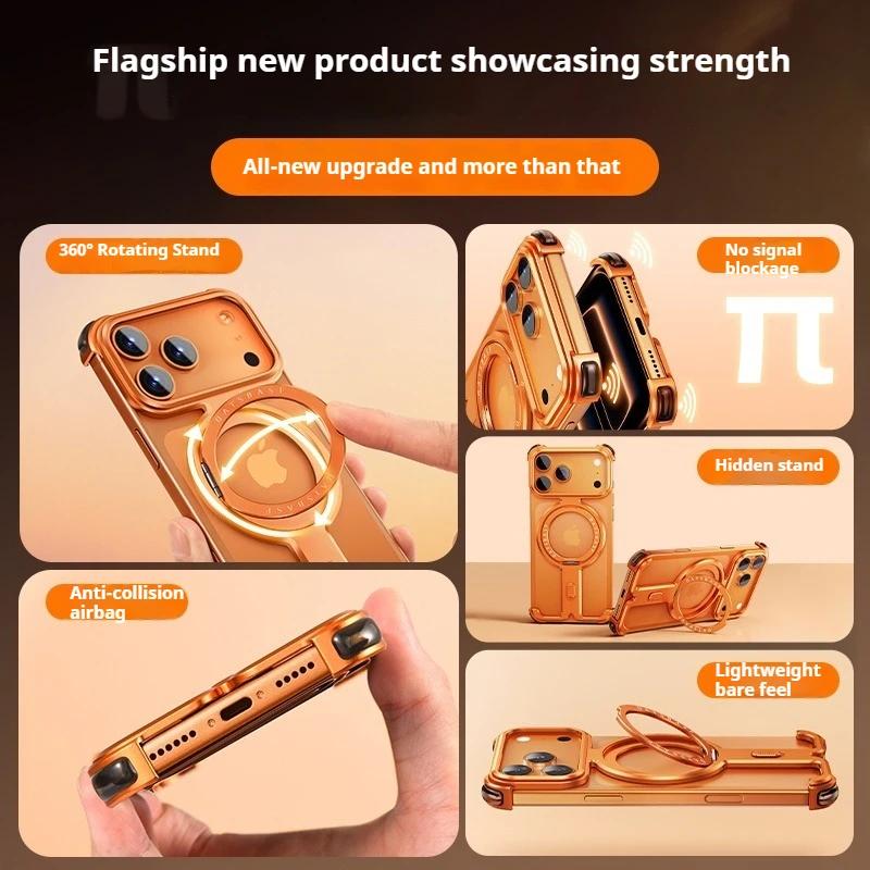 Funda de Metal para Teléfono Oatsbasf para iPhone 17 Pro Max/17 Pro con Soporte Magnético Giratorio 360° Cubierta sin Bordes de Metal de Aluminio Magsafe