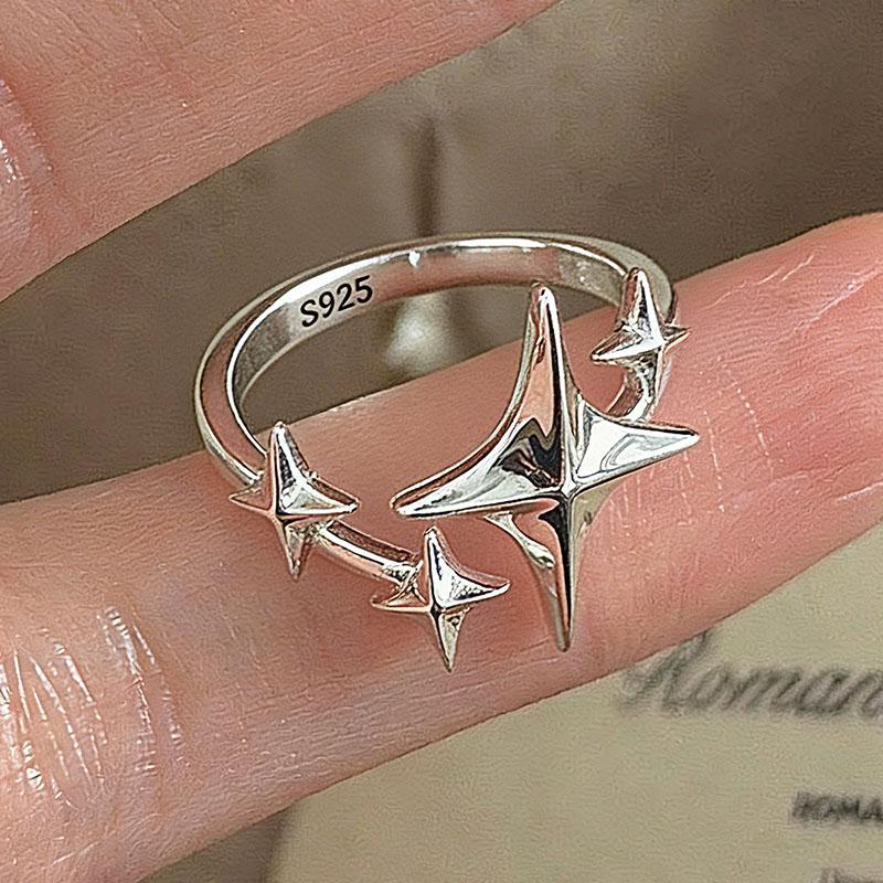 

BF CLUB 925 Sterling Rings for Women Simple Geometric Handmade Irregular Retro Vintage Stars Ring Allergy For Birthday Gift resizable