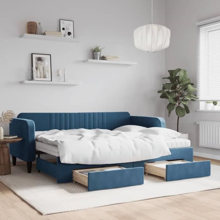 VidaXL Daybed with Trundle and Drawers Blue 80x200 Cm Velvet 3197127