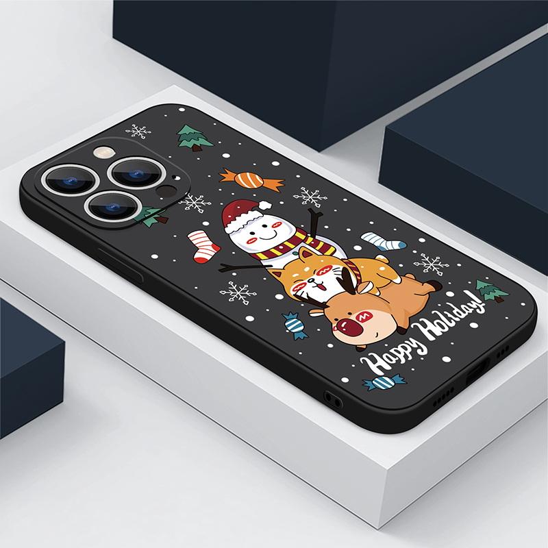 

Мягкий силиконовый чехол для телефона Santa Claus Elk для iPhone 16 15 Pro Max 14 Pro 13 12 11, противоударный чехол из ТПУ с рождественской тематикой и веревкой iPhone 16 Pro Max чёрный