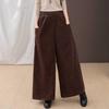 Women Corduroy Wide Leg Pants Solid Retro Long Trousers Female Loose Brown