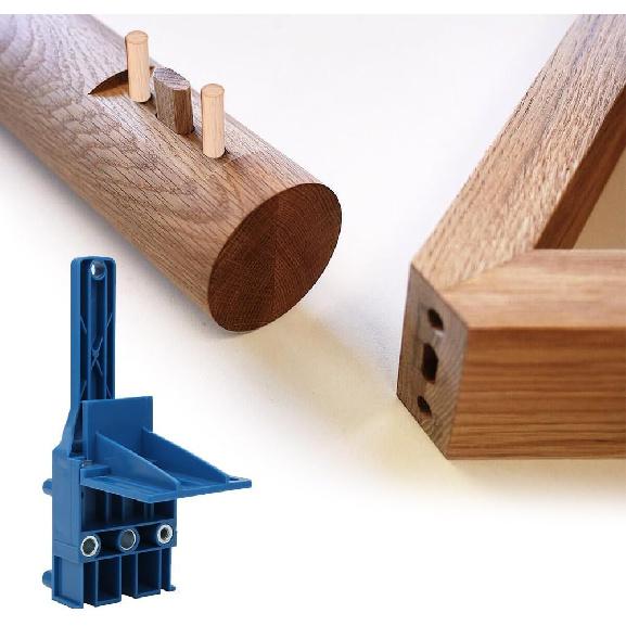 Wood Doweling Hole Drill Guide, 6 8 10 mm Dowel Jig Kit Handheld Self Centering Pocket Straight Hole Puncher Saw Tools Set Metal Sleeve Pins Bit for