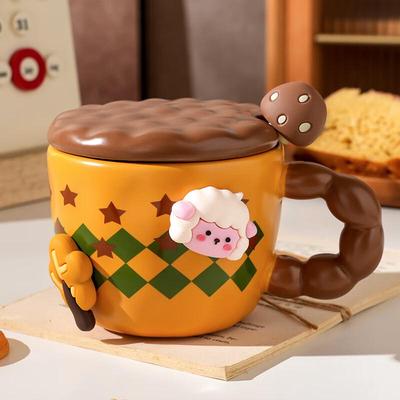 Taza de Cerámica Linda de Dibujos Animados con Tapa