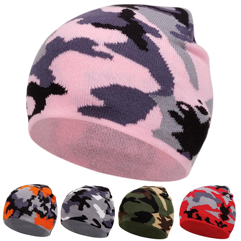 Multi-Color Fixed-Dyeing Knitted Hat, Warm In Winter, Men'S And Women'S Outdoor Beanie Popular Camouflage Casual Pattern Wool Hat