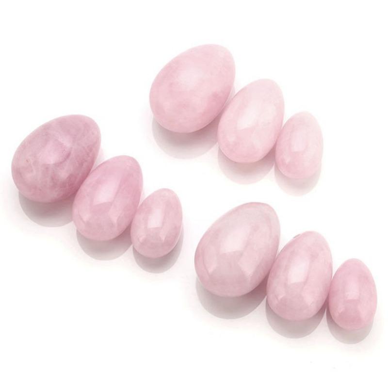Yoni Eggs - 3 Sizes Crystal Massage Eggs,Drilled, with Unwaxed String,Made of Natural Rose Quartz Jade for Yoni PC Muscles Massage