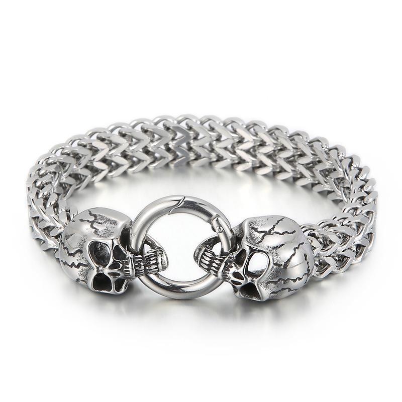 European and American Personality Domineering Punk Skull Titanium Steel Men's Bracelet