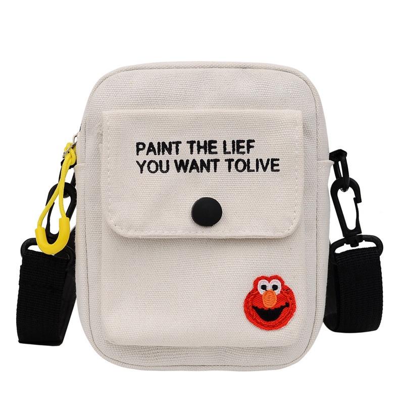IELGY canvas street style ins messenger bag letter printing one-shoulder Korean version all-match zipper small fresh