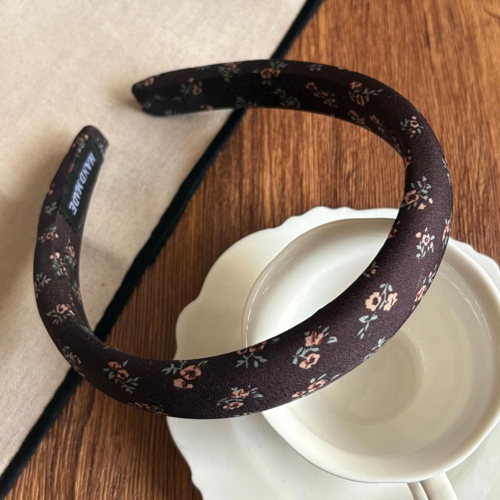 Vintage Brown Padded Headbands For Women Plaid Floral Print Hairbands Knitted Velvet Hair Hoops Plain Head Bands Accessories 1pc
