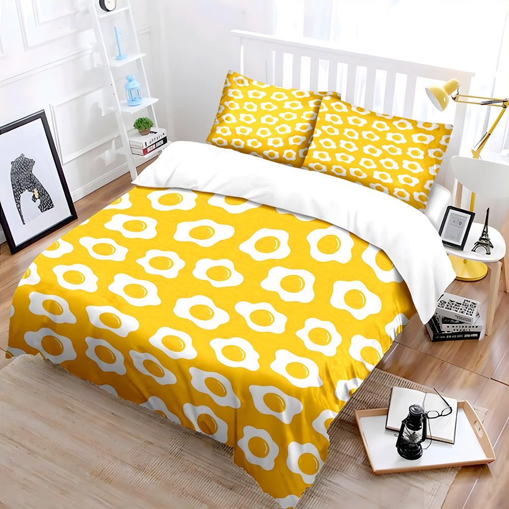 Fried Egg Pattern Background Print Bedding Set 1 Duvet Cover 2 Pillowcases For Adult And Children Luxury Gift Full Size