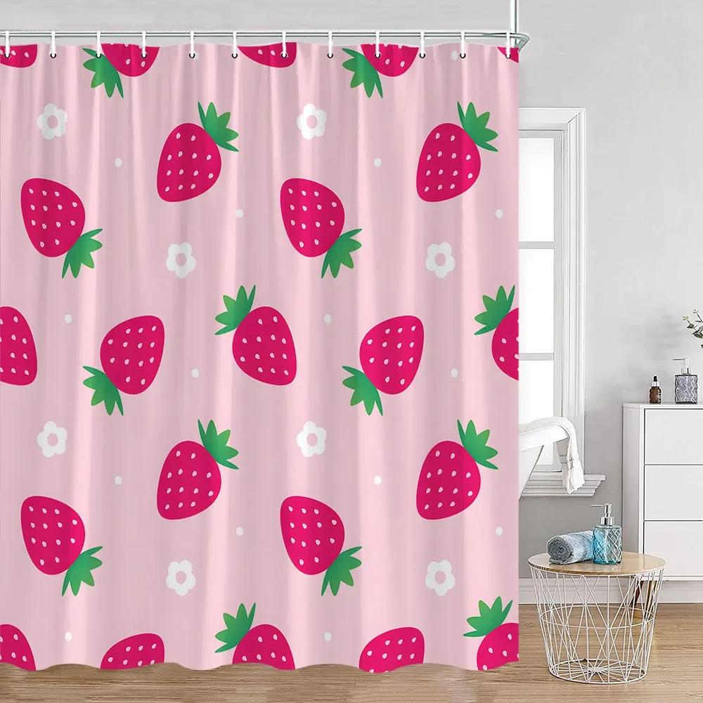 Tropical Fruit Shower Curtains Yellow Lemon Blue Watercolour Leaves Bath Curtain Set Polyester Fabric Bathroom Decor with Hooks