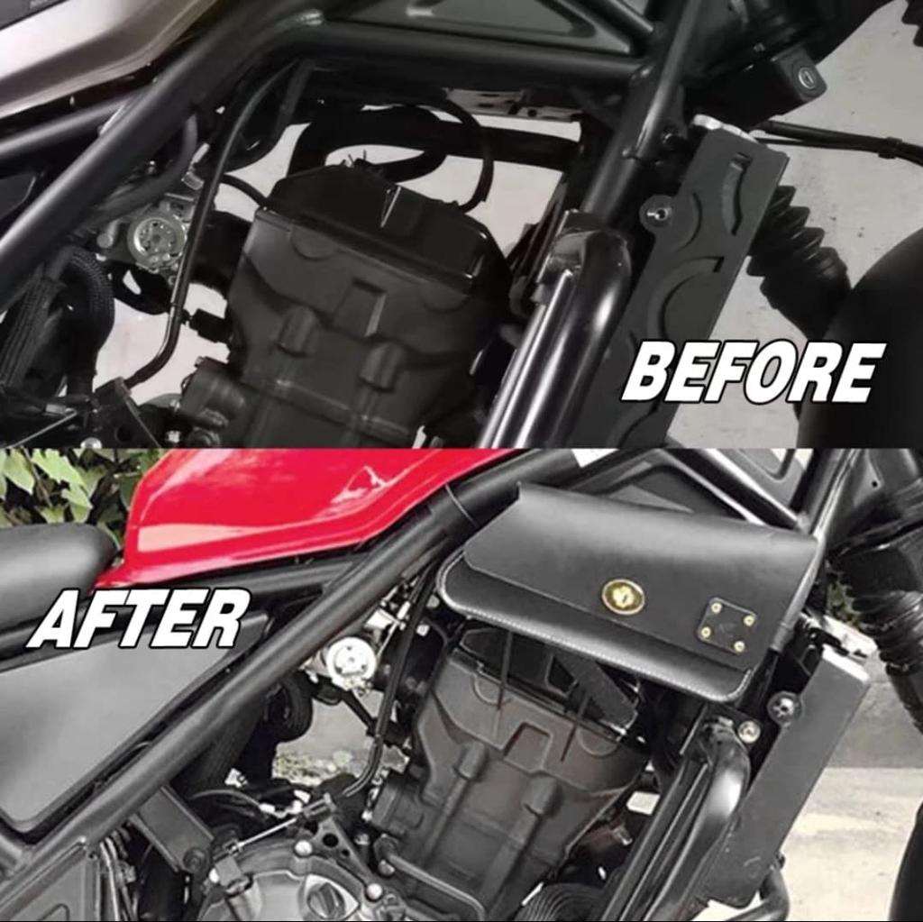 GOLDFAUST Genuine Leather Engine Side Bags for Honda Rebel MC49 Engine Tool Drink Small Item Engine Custom Parts MC49, 250cc, 500cc, REBEL, Cover,