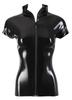 LATE X - Schwarzes Latex-T-Shirt mit Kragen und kurzen Ärmeln 2XL