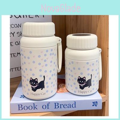 Cat Pattern Insulated Large Capacity Water Bottle With Leakproof Lid For Students And Commuters