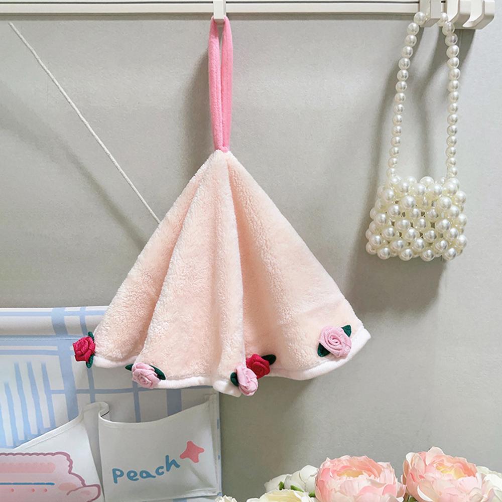 

Cute Rose Bouquet Towel Absorbent Coral Velvet Hand Towel Kitchen and Bathroom Rag Household Hanging Hand Towel Romantic Roses