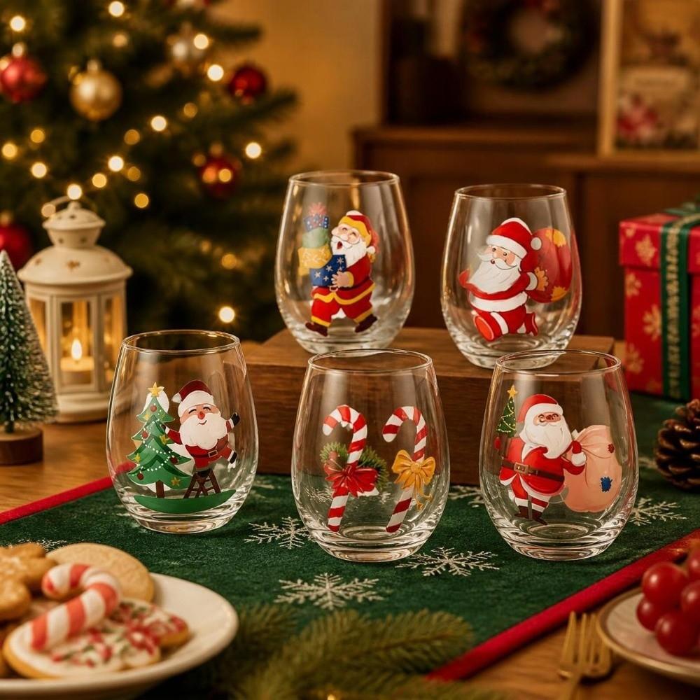 2D Print Christmas Glass Cups Transparent Santa Claus Double Walled Glass Cups Heat Insulation Wine Cups Home Decor