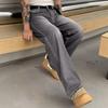 Mens High-Waisted Straight Cut Wide Leg Jeans Gray Casual Denim Pants Slimming Tapered Fit