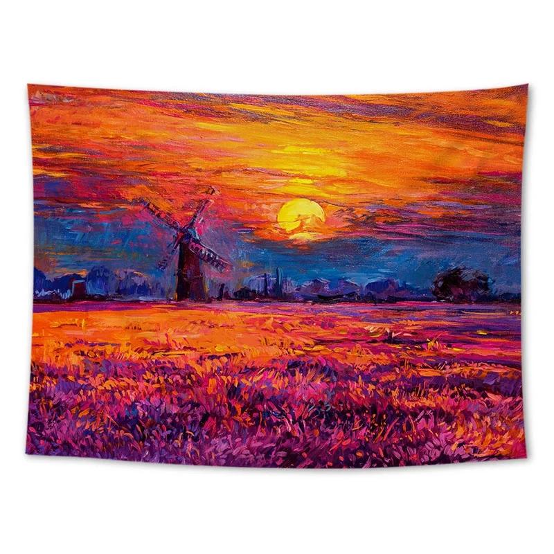 Wall Hanging Tapestry Sunflower Lavender Oil Painting Landscape Room Decoration Background Cloth