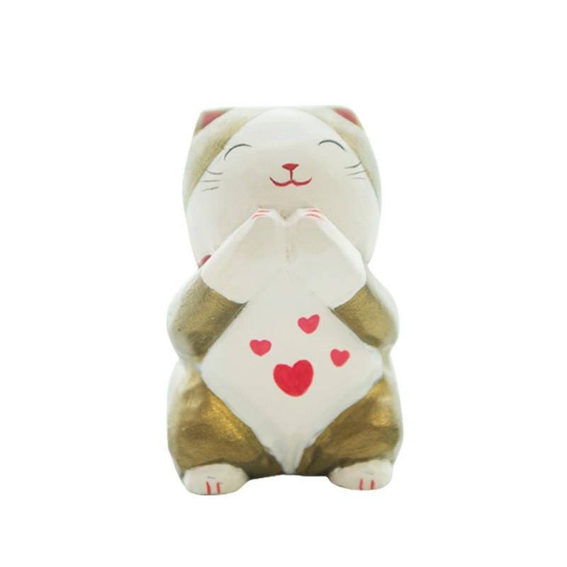 Modern Minimalist Wood Carving Lucky Cat Decorative Figurine For Office Desk And Giftgiving