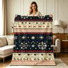 Soft Warm Flannel Blanket with Nordic Snowflake Ethnic Print All Season Throw Blanket for Couch Bed Living Room Office Camping