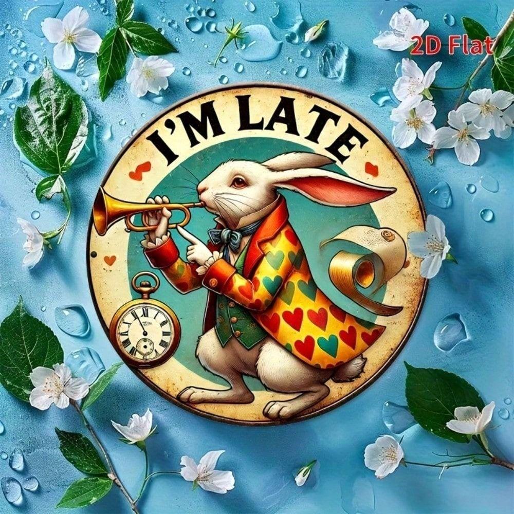 Vintage Metal Wall Art White Rabbit Clock Decor for Cafe
