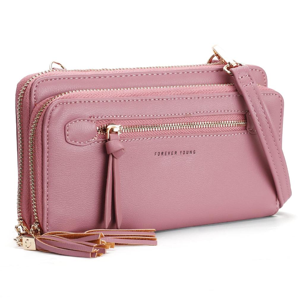 Wallet Bag Landscape Wallet Pochette Smartphone Pouch Wallet Shoulder Bag Crossbody Mobile Pouch N008 Dark Pink 2 [YOVIEE] Women's