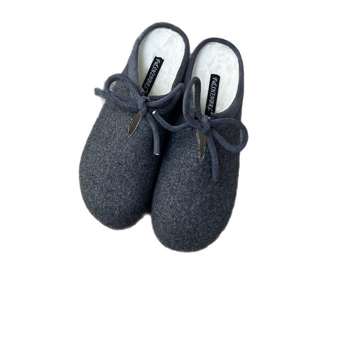 French Fairy Style Lamb Wool Lace-up Flat-bottomed Wool Shoes, Women Wear New Lazy One-pedal Thermal Cotton Shoes In Winter