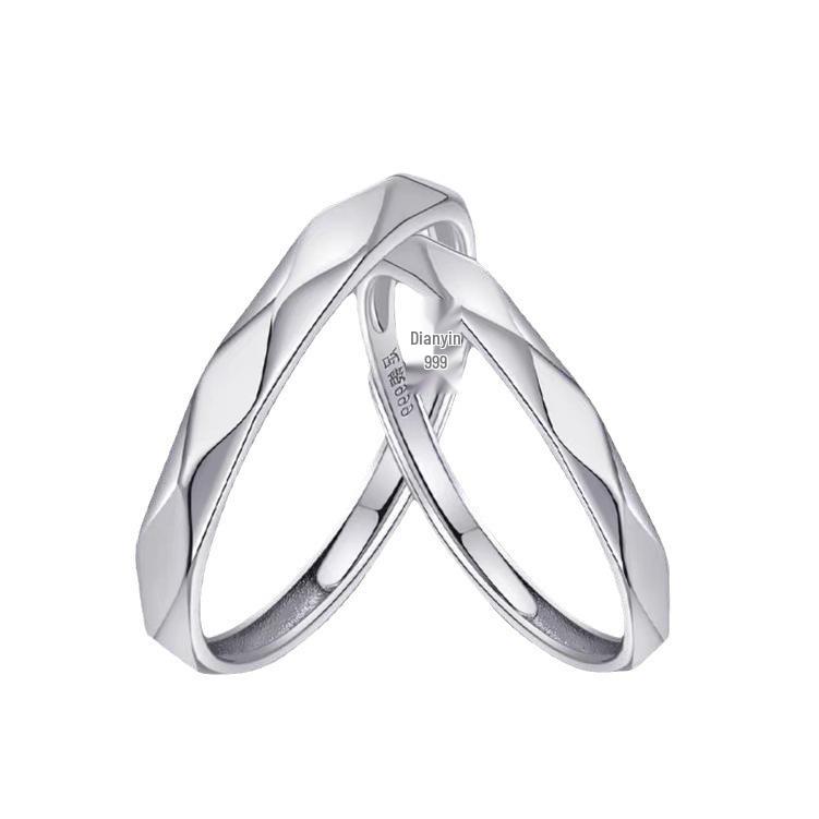Pure White Copper, Colorfast, Adjustable Rhombus Love Couple Rings, Korean Style, Gift for Boyfriend/Girlfriend, Birthday Present