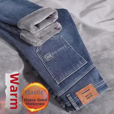Herren Dicke Samtgefütterte Winterjeans: Kältefest, warm, lässige lange Hosen für Herbst und Winter.