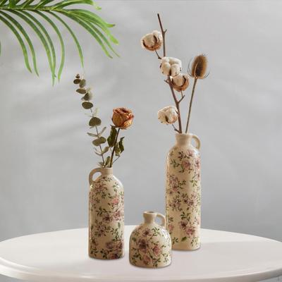 Set di 3 Vasi Composizione Floreale Opera d'Arte Romantica Elegante Rustico Fiori Chinoiserie