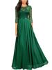 European Style Chiffon Lace Long Evening Dress - Women's Round Neck Gown
