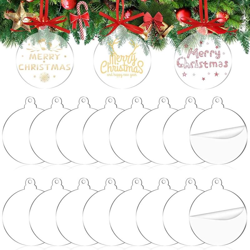 3.5" Clear Acrylic Christmas Ornament,Blank Christmas Bauble Tree Decoration Stocking Name Tag,Holiday Tags,Gift Tag