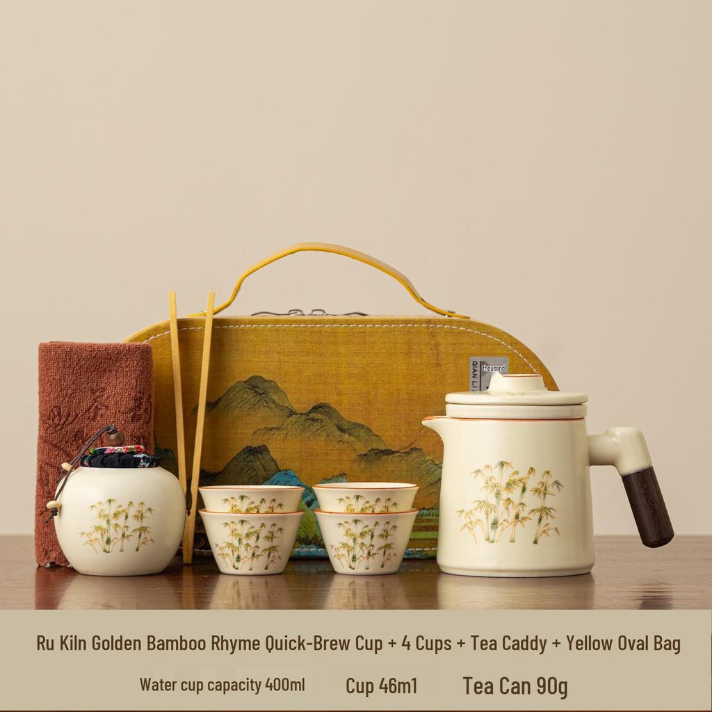 Portable Ceramic Gaiwan Tea Set for Outdoor Camping & Office Gongfu Brewing