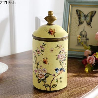 Chinese Ceramics Candy Jars with Cover Storage Jar Sugar Bowl Antique Pattern Jewelry Container Organizer Rustic Home Decor