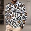Men s Plus Size Beige Black Brown Leopard Printed Round Neck Long Sleeve Pullover T Shirt