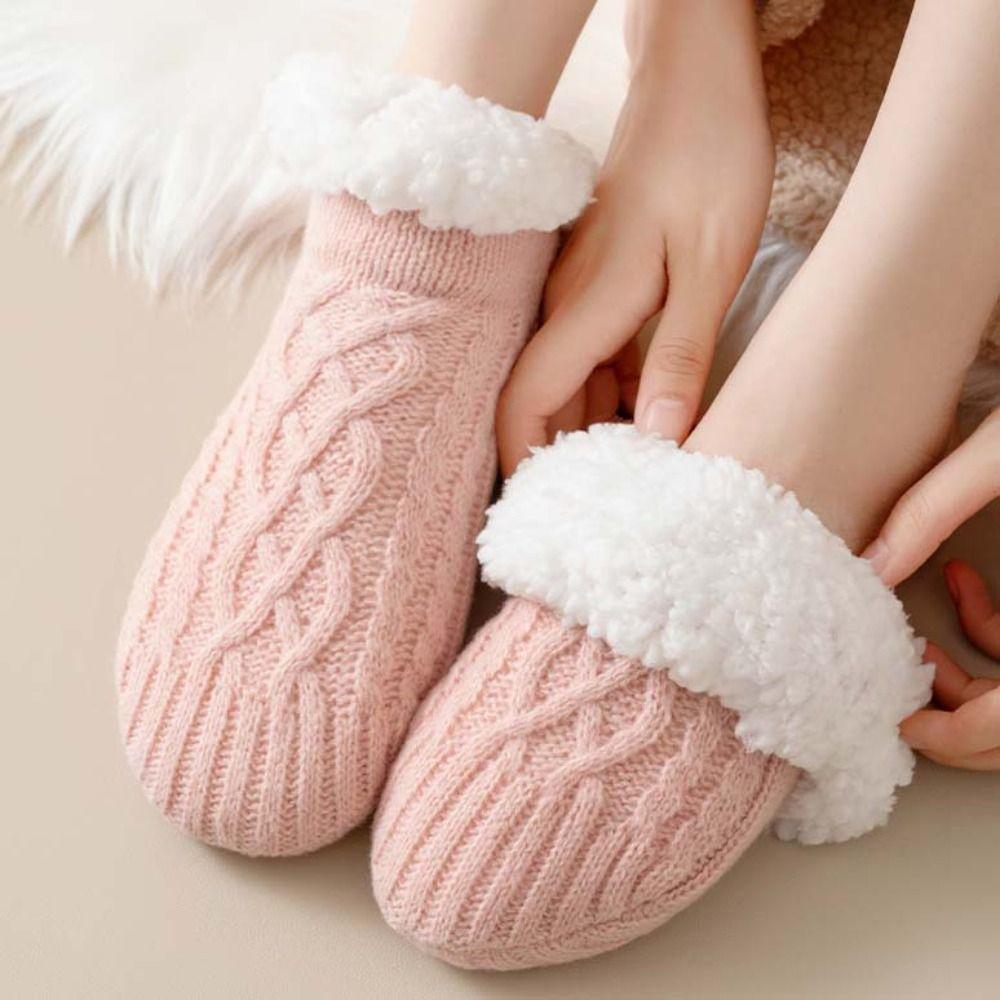 Grid Winter Floor Socks Silica Gel Sleeping Socks Cute Thicken Velvet Socks  Women