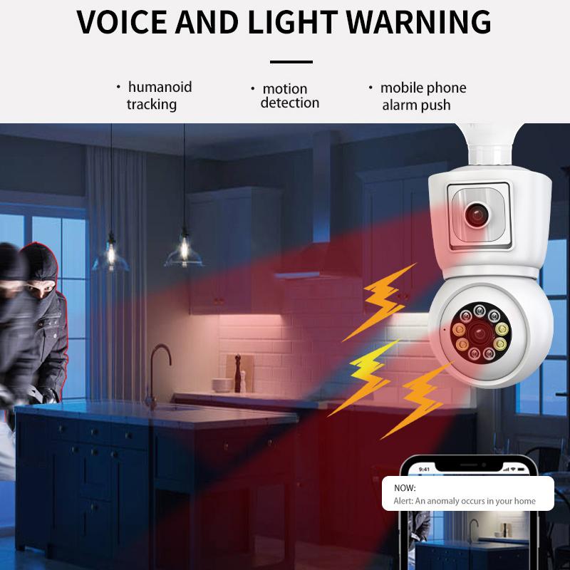 8MP E27 Bulb WiFi Camera 4K Lens Dual Screen Cam Auto Tracking Two Way Audio Night Vision CCTV Security Protection ICSEE