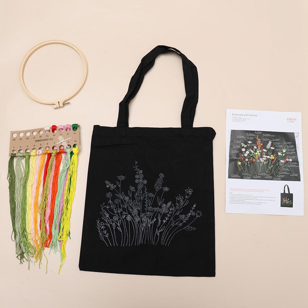 DIY Canvas Tote Bag Embroidery Kit With Flower Pattern Instructions Arts Crafts Supplies Carrying Bag Needlepoint Kits Beginners