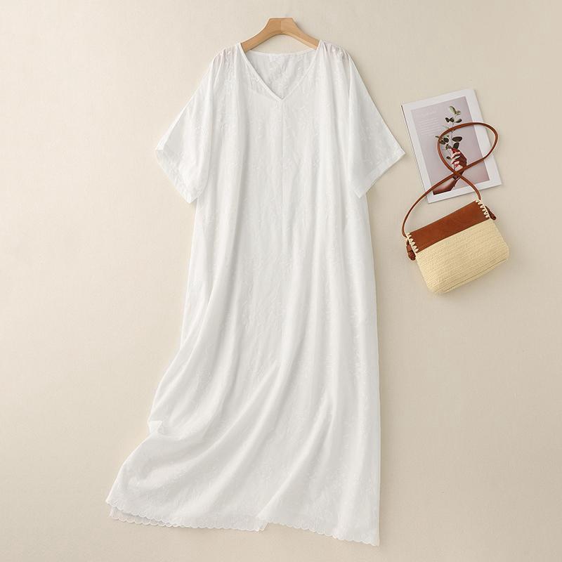 Elegant French Cotton Embroidered White Two-Piece Summer Dress Set XL