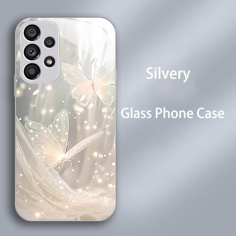 

Tempered Glass Phone Case For Samsung Galaxy A50 A50S A30S A20 A30 A51 A71 A31 A70 A03 A03S A04 A04E A21S A22 Hard Back Bumper For Samsung A01 срібний