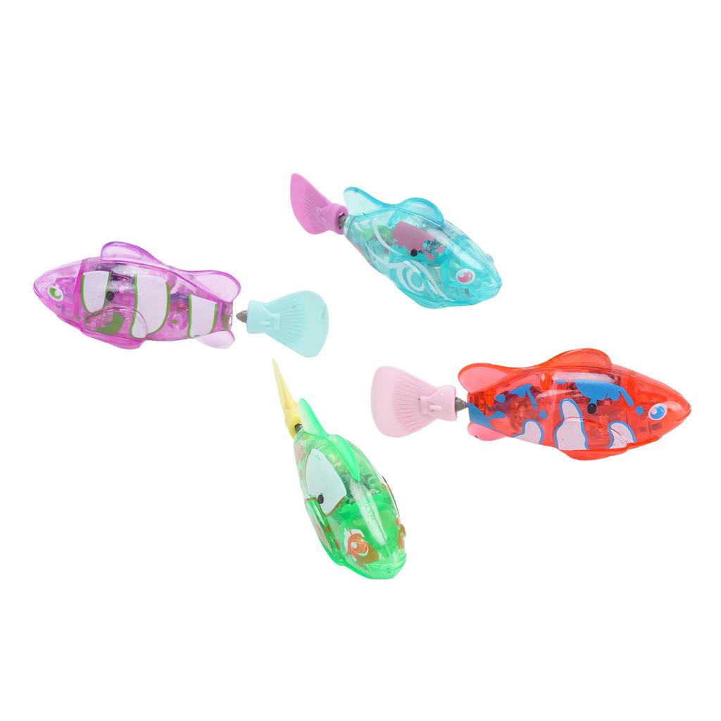 4PCS Robotic Swimming Fish Water Activated Robot Fish Electronic Cat Toy with LED Light for Sink Bathtub Swimming Pool