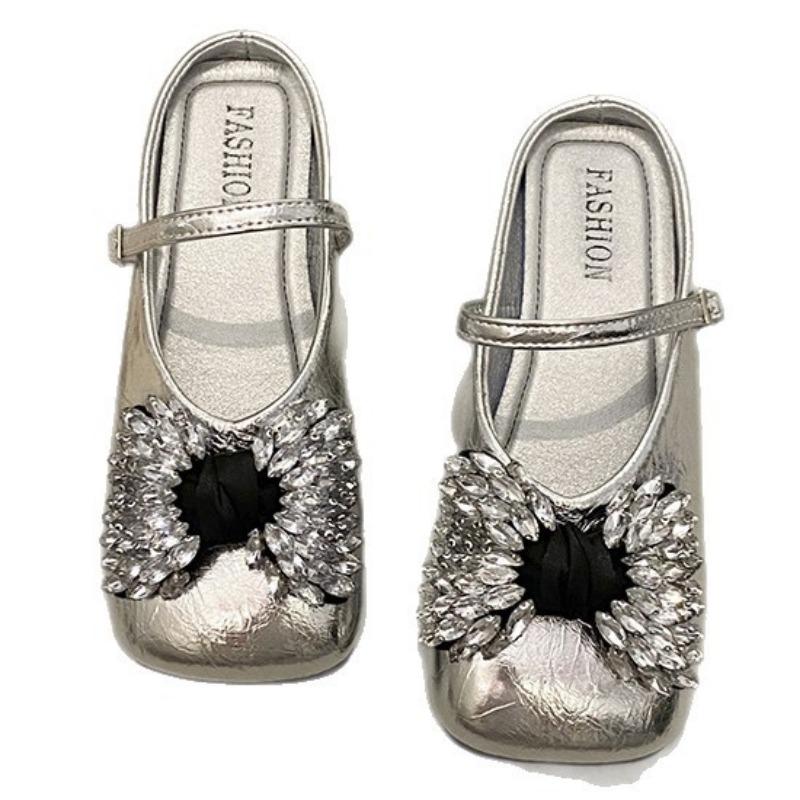 Rhinestone one-word buckle with bow half-drag single shoes women's summer new versatile square head comfortable soft bottom bag head