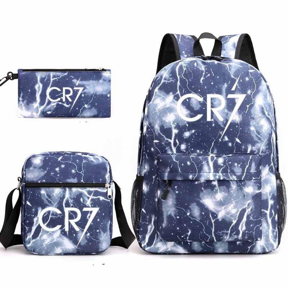 CR7C Luo Backpack Sports Peripheral Printed Backpack Children's Student School Bag Shoulder Bag Pencil Bag Three-piece Set
