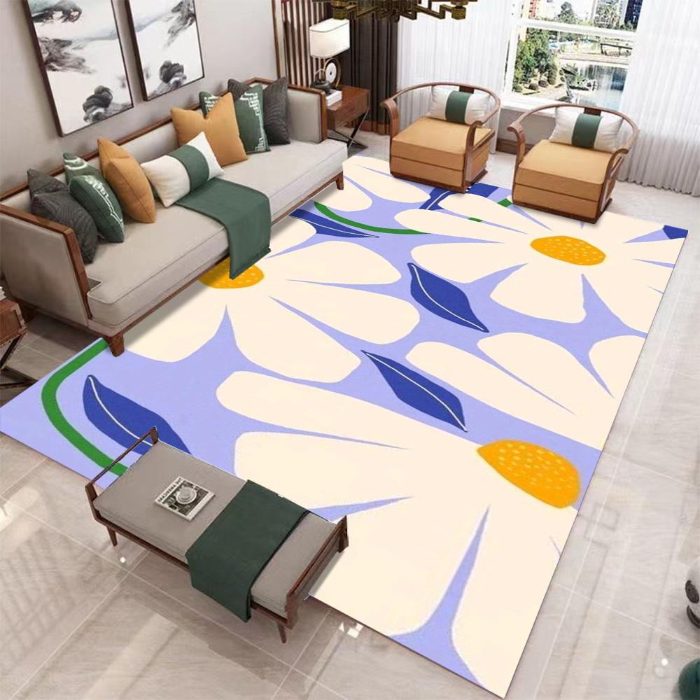 Boho Multi-Color Big Daisy Flower Print Rug Retro Floral Design Non Slip Living Room Bedroom Floor Mat  Moderne Home Dekoration