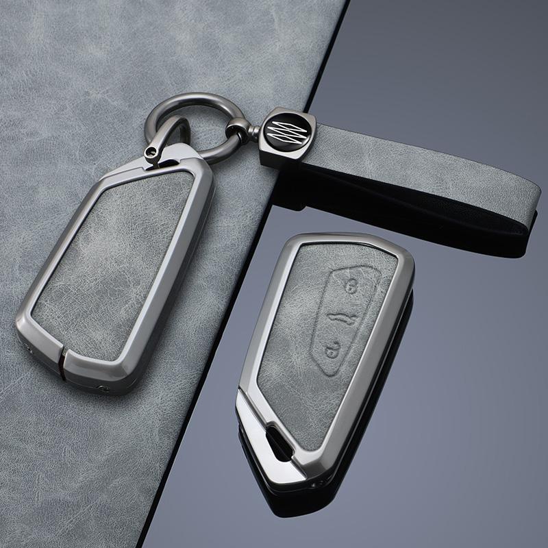 Leather Zinc Alloy Car Key Case Cover For Vw Volkswagen Golf 8 Skoda Octavia A8 Seat Leon Mk4 Key Chain Accessories