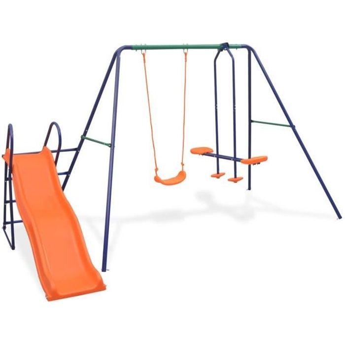 Ensemble de balançoire - vidaXL - 91359 - 3 sièges - Toboggan 183 cm - Acier et plastique