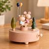 Beech Wood Mechanical Music Box Collectible Hand-Wind with Wooden Base