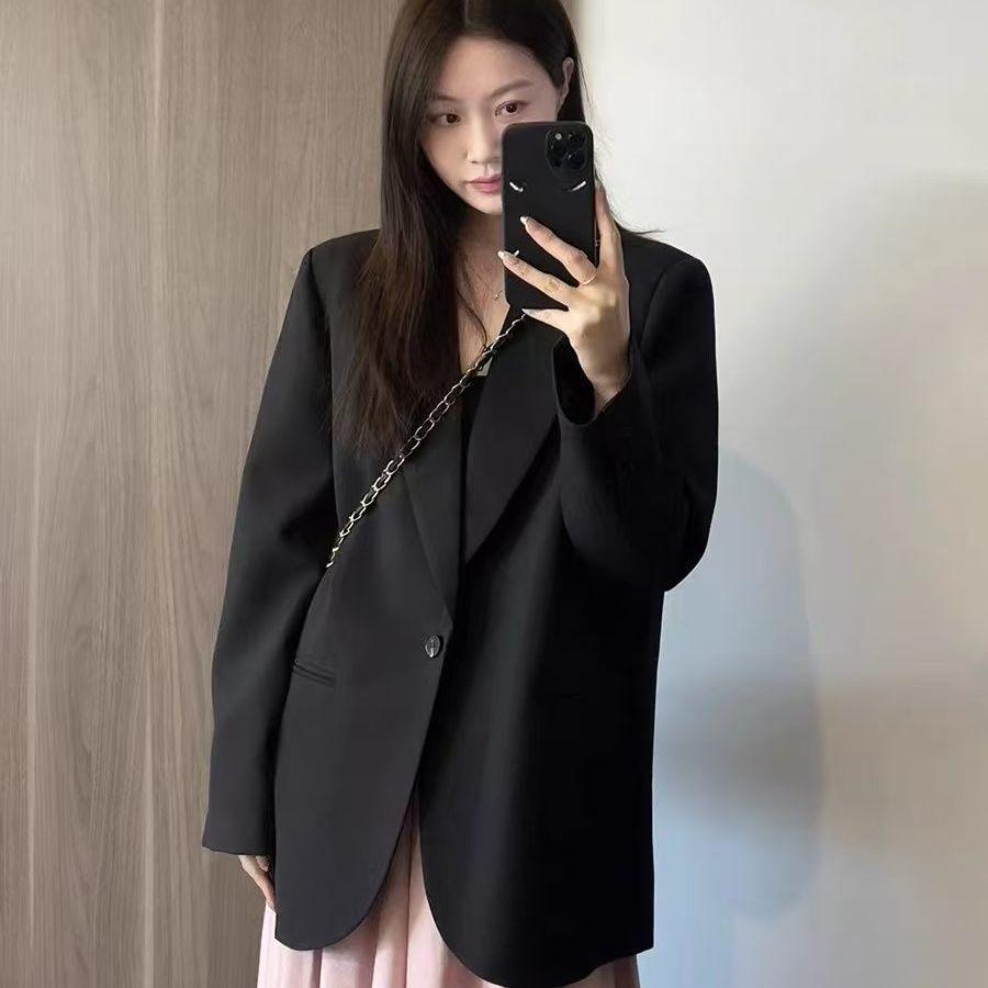 Elegant Gray Blazer for Women Autumn Casual Loose Fit Oversized Womens Suit Jacket