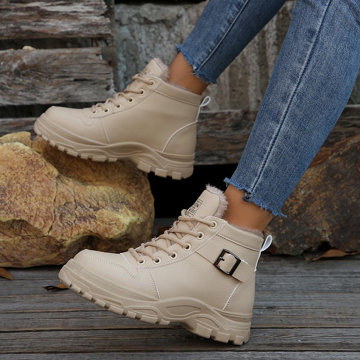 Зимняя обувь женские зимние ботинки плоские нескользящие теплые женские ботильоны обувь — фото 5