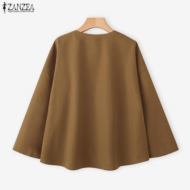 ZANZEA Women Casual Round Neck Loose Long Sleeve Solid Blouse