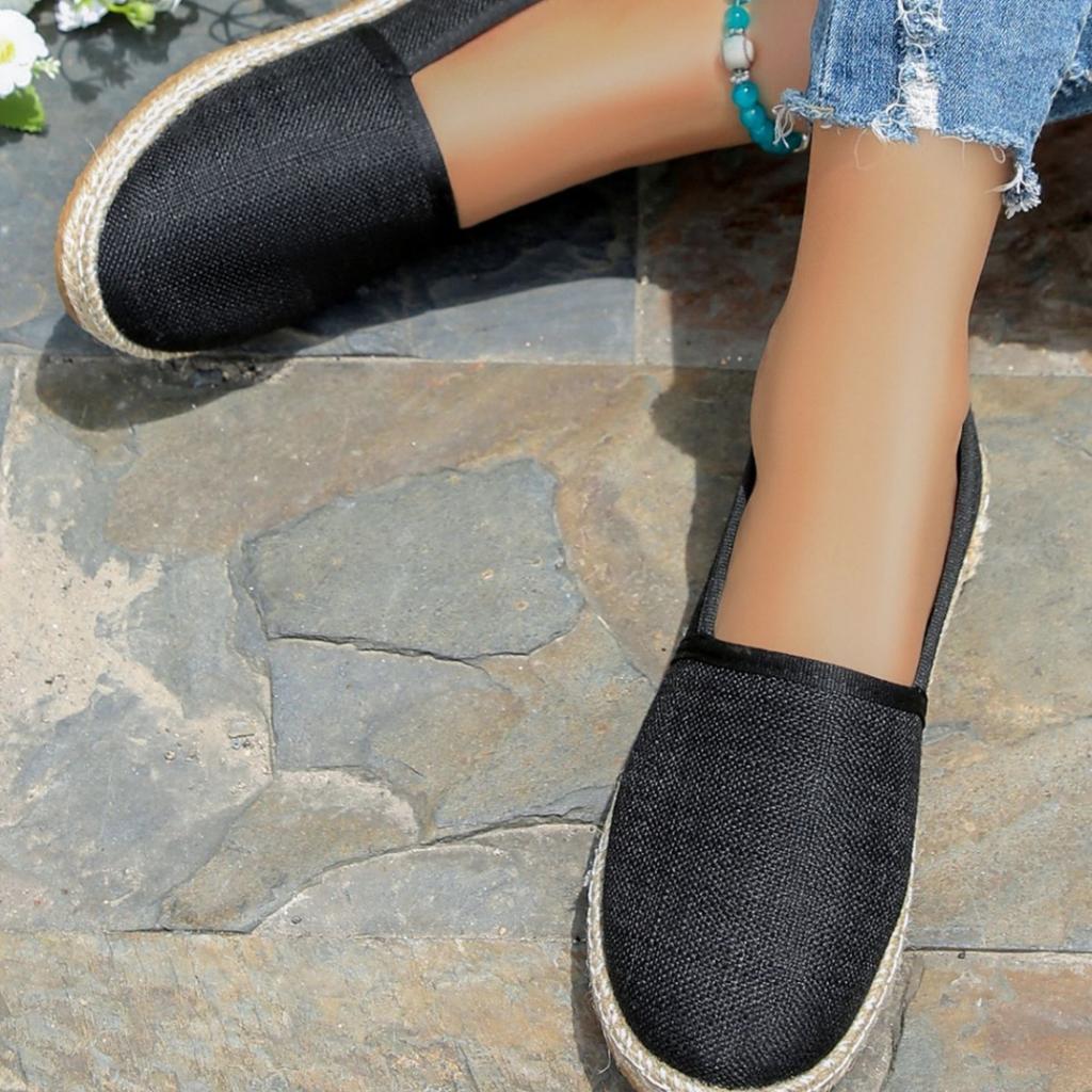 Women's Slip-On Linen Fisherman Shoes - Breathable Casual Penny Loafers with PU Sole